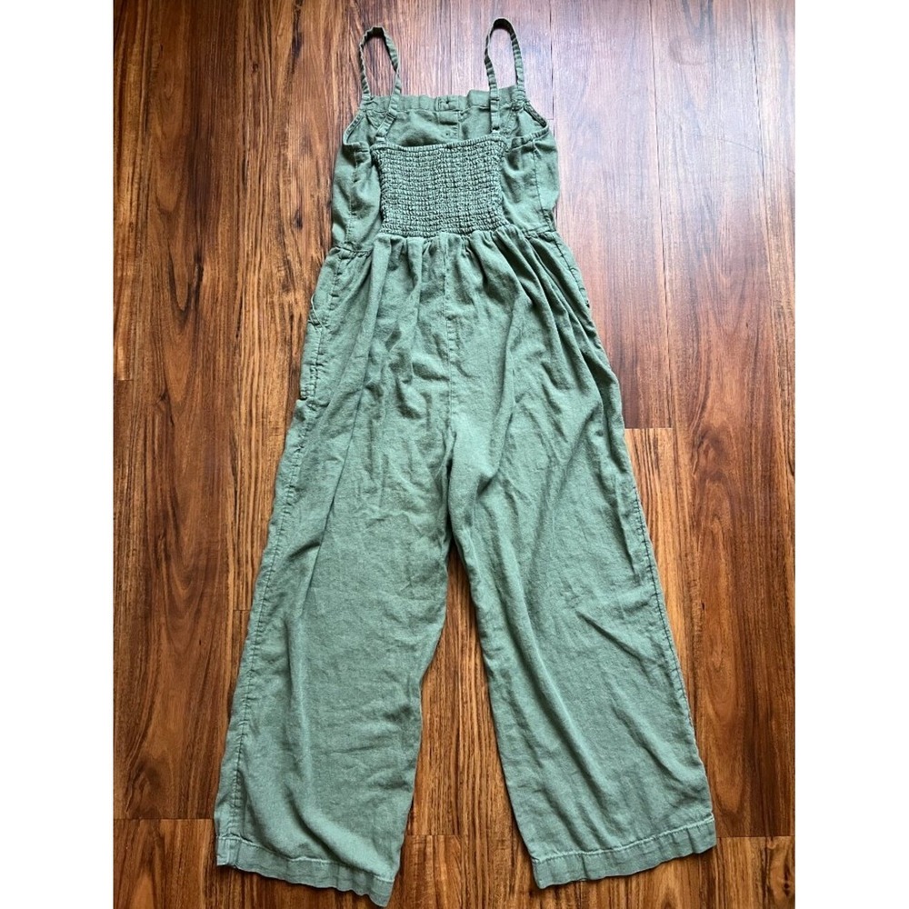 Old Navy Linen Blend Jumpsuit Women's Medium M Olive Green Wide Leg Utility - Picture 2 of 9